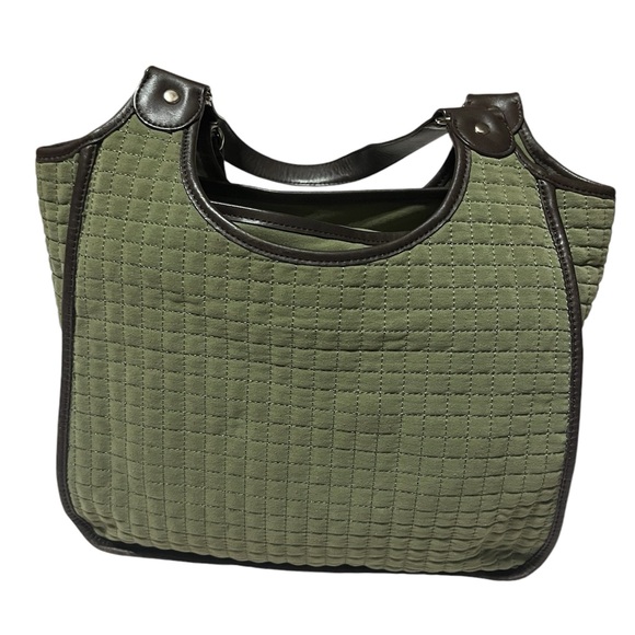 Talbots Quilted Handbag in Olive w Brown Accents - Picture 1 of 7